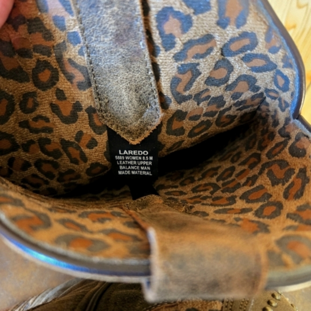 Laredo Emmylou Heart Leopard Print Women's Boots 8.5 - Picture 5 of 7
